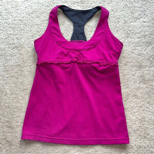 Kyodan Women’s Pink Ruffle Athletic Tank Top w/ Shelf Bra - Size S - EUC